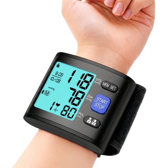 Wrist Blood Pressure Monitor for Adults, Large Easy-Read LCD Display, 2 User Memory Storage, Adjustable Wrist Cuff, Carrying Case