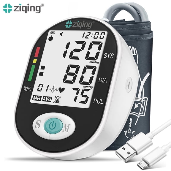 Ziqing Upper Arm Blood Pressure Monitor - Adjustable XL Cuff (8.7-17.3), Dual User Memory, Voice Broadcast, Heart Rate Tracking, Automatic