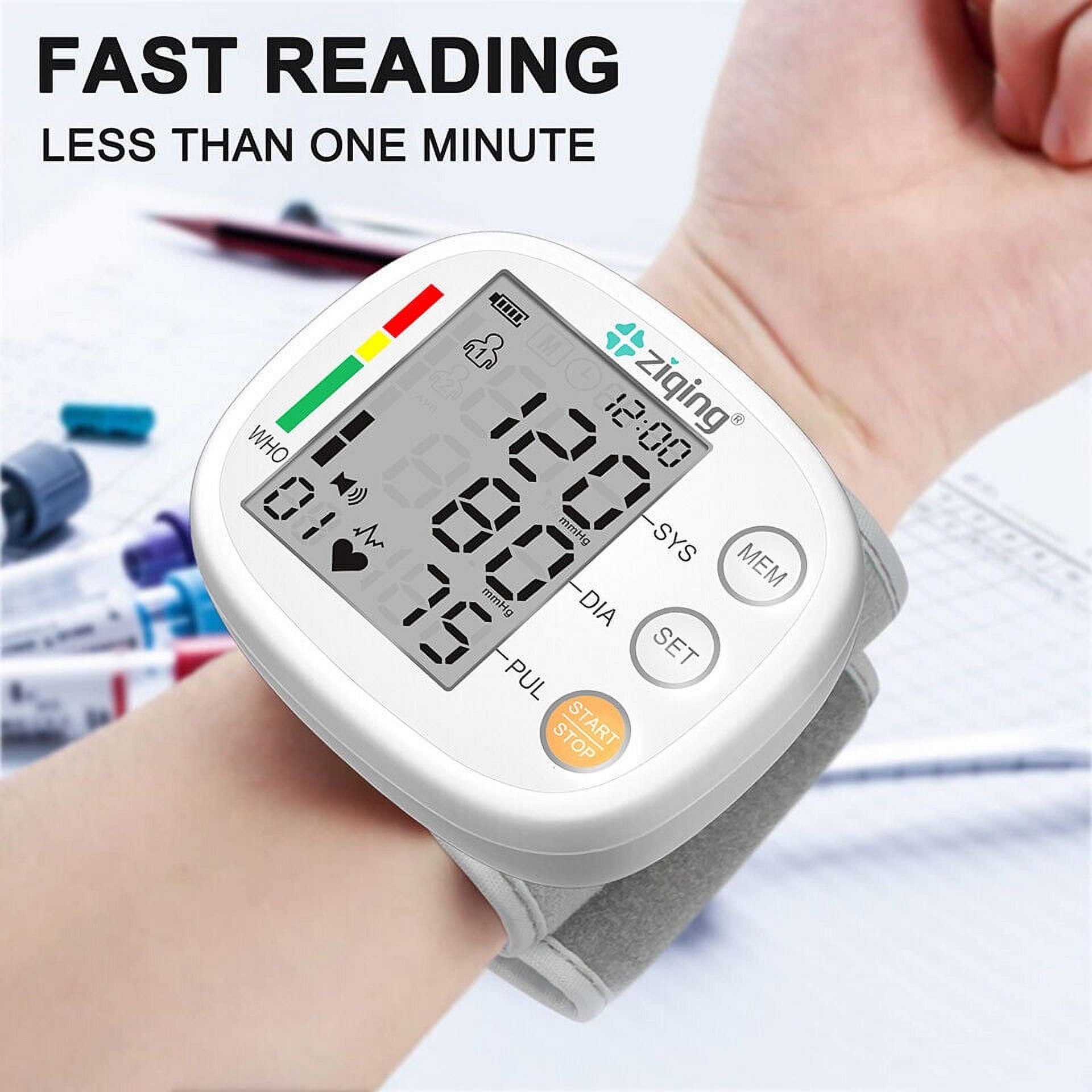 Ziqing Wrist Blood Pressure Monitor Automatic Wrist Cuff BPM with LCD
