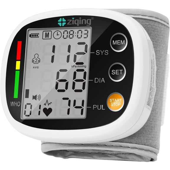 Ziqing Wrist Blood Pressure Monitor with Voice Guidance, Adjustable Cuff, 198 Memories