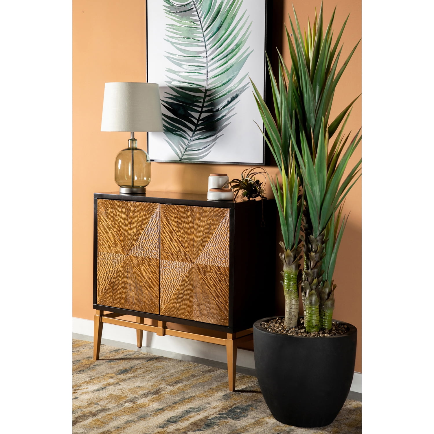 Zira Sunburst Brown and Gold 2-Door Accent Cabinet