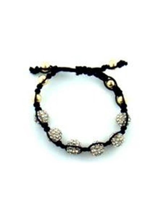 Zircomania Pave Crystal Beaded Macrame Adjustable Bracelet in Goldtone - Principal Alloy Crystals Macrame Cord
