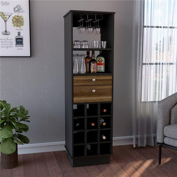 Zircon Bar Cabinet, Black & Walnut
