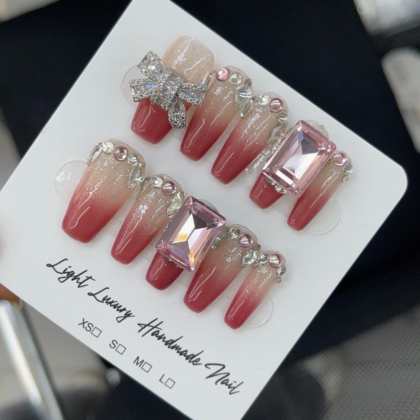 Zircon Bow Sugar Cube Diamond Phototherapy Handmade Wearing Armor Wearing Nail Finished Nail Patch Finished High Quality Light Luxury