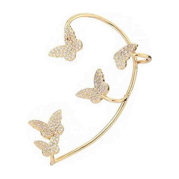 Zircon Butterfly Ear Cuff Earrings for Women No Piercing Butterfly Ear Clip Wrap Around Fake Earrings Ear Wrap Crawler Rhinestone Wrap Earrings