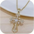 thumbnail image 1 of Gold Plated Zircon Cross Pendant Necklace for Women Religious Jewelry Valentine Gift 18K Gold Plated Chain 1 Piece, 1 of 5
