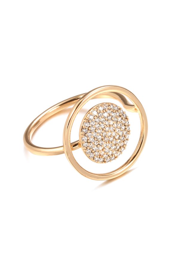 Zircon Fashion Hollow Ring With Full Diamond Inlay Elegant Temperament Jewelry Copper Crafted Geometric Accent