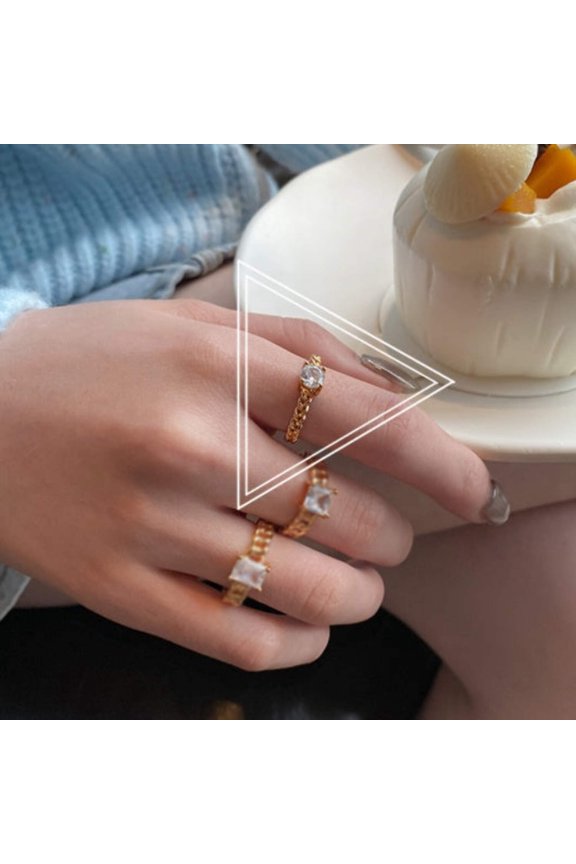 Zircon Gold Chain Ring Personality