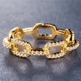 thumbnail image 1 of Zircon Inlaid Lock Chain Ring Gold Plated Copper Geometric, 1 of 7