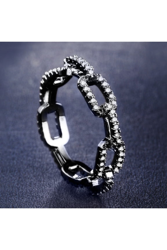 Zircon Inlaid Lock Chain Ring Gold Plated Copper Geometric