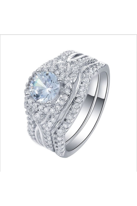 Zircon Ladies Wedding Ring Three Layer Gold Plated Inlaid Gemstones Timeless Bridal Jewelry For Event Use Chic