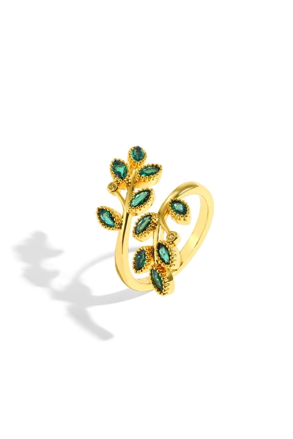 Zircon Leaf Cross Ring For Women Adjustable Switchable Index Finger Gold Plated Ornament With Elegant Sparkles