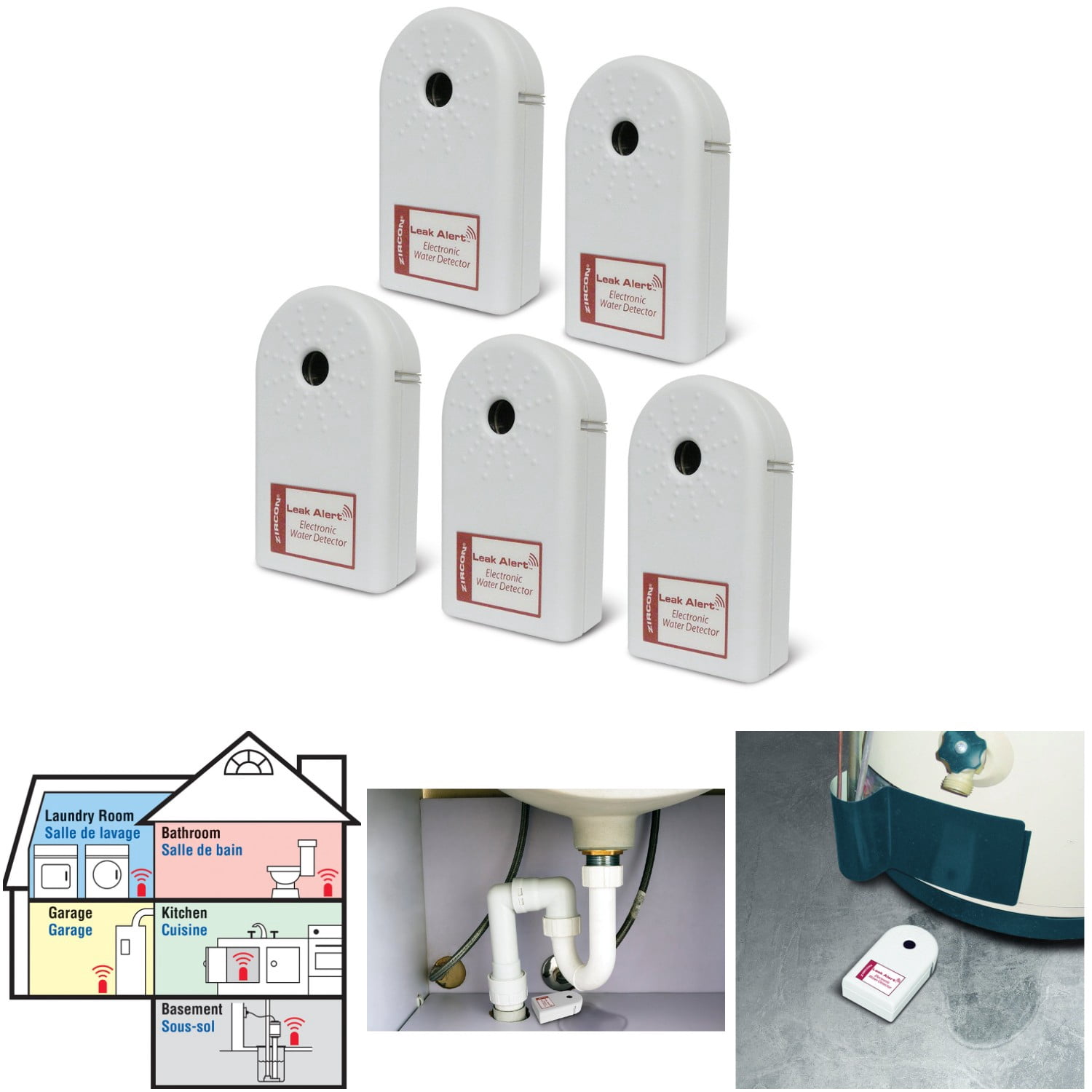 Zircon Leak Alert-5pk Water Detector for Home Use with 9-Volt Batteries ...