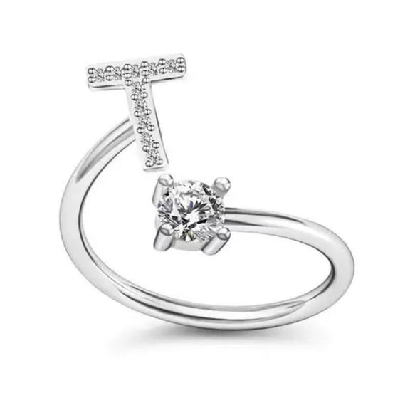 Zircon Letter Rings Open Mouth Design, Initial Alphabet A-Z Rings for Women, Adjustable Rings Fashion Jewelry