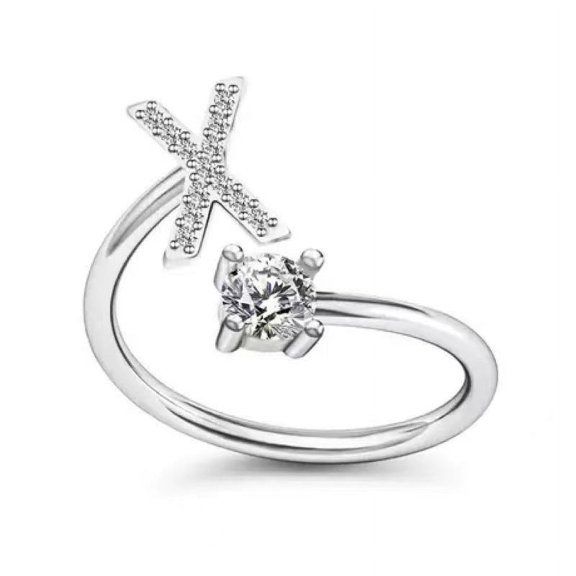 Zircon Letter Rings Open Mouth Design, Initial Alphabet A-Z Rings for Women, Adjustable Rings Fashion Jewelry