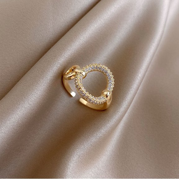 Zircon Micro Inlaid Ring Dainty Gold Plated Copper Trendy Niche Design Simple Index Digit Ring For Daily Wear