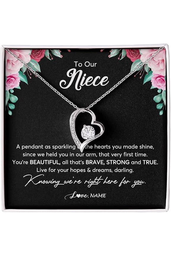 Zircon Necklace Gift for Niece, Wedding Gift for Niece from Aunt and Uncle, Forever Love Necklace with Customized Message Card and Gift Box, Pendant Necklace for Her