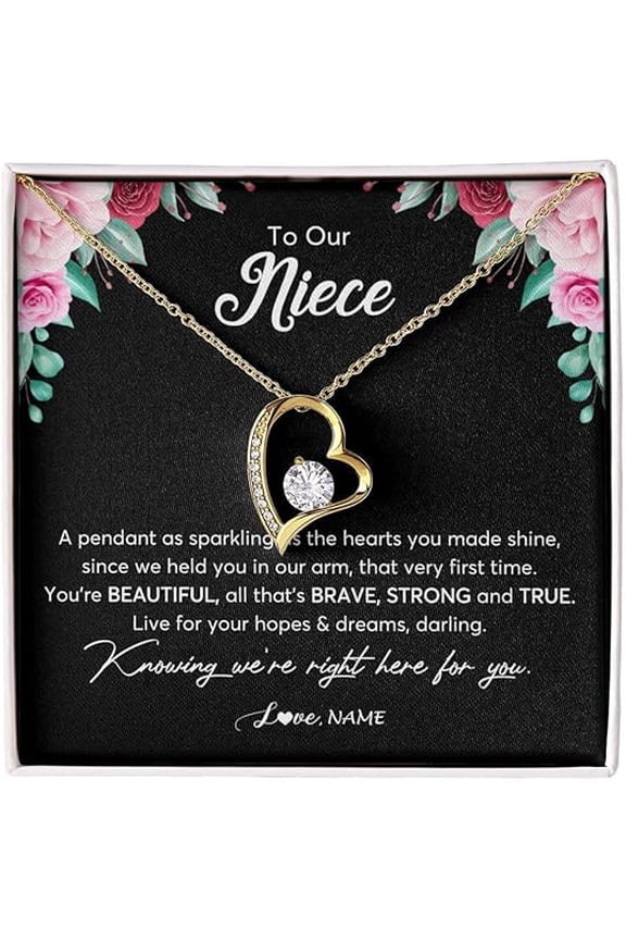 Zircon Necklace Gift for Niece, Wedding Gift for Niece from Aunt and Uncle, Forever Love Necklace with Customized Message Card and Gift Box, Pendant Necklace for Her