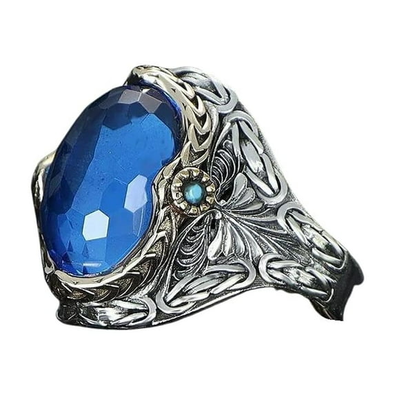 Zircon Ring-925k Unisex Silver Jewelry-Vintage Gemstone Ring-Gift for Him and Her-925k Turkish Handmade Sterling Silver Navy Blue Ring