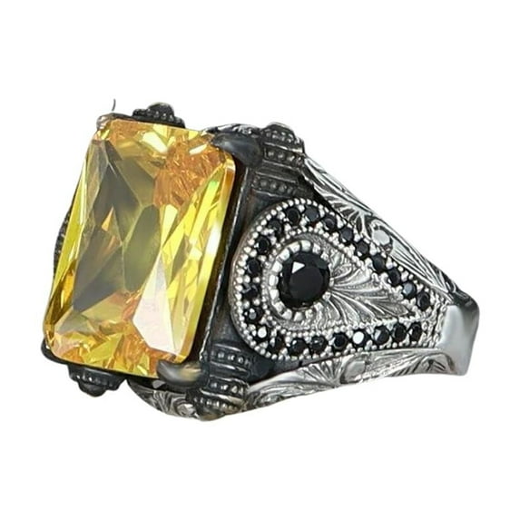 Zircon Ring-925k Unisex Silver Jewelry-Vintage Gemstone Ring-Gift for Him and Her-925k Turkish Handmade Sterling Silver Yellow Zircon Ring