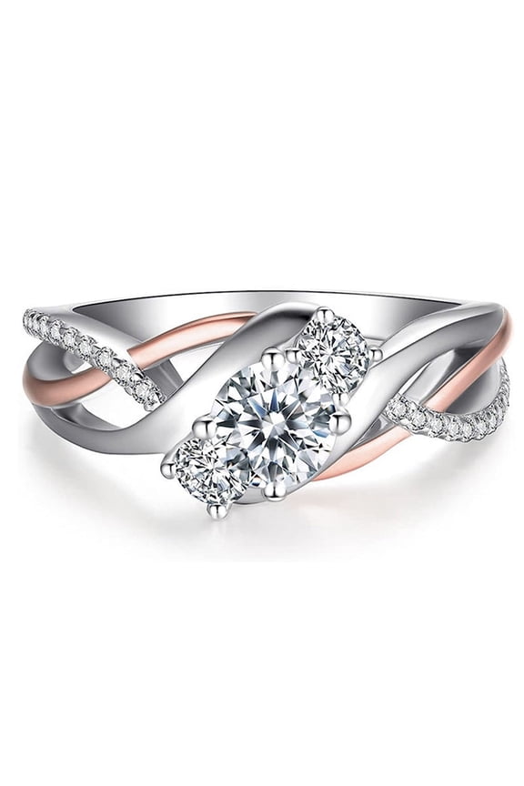 Zircon Shiny Ring Womens Geometry Pattern Fashion Band Two Tone Elegant Circle Jewelry Daily Wear For All Week