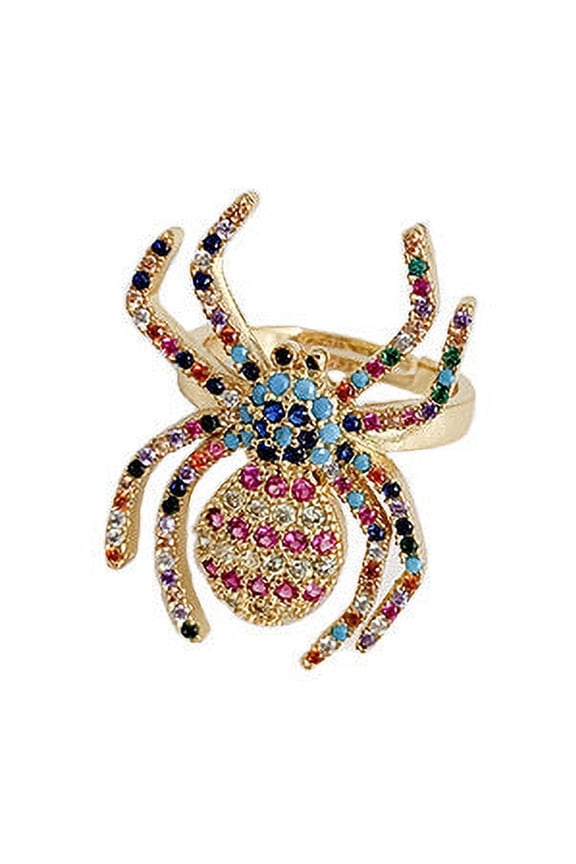 Copper Cartoon Spider Ring With Zircon Inlay Cute Animal Jewelry For Travel Souvenir Gift For Index Finger Accessory