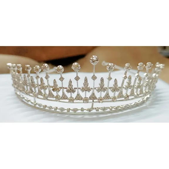Ankita Gemstones Zirconia Diamond 925 Silver Tiara Crown, White, 1 Count