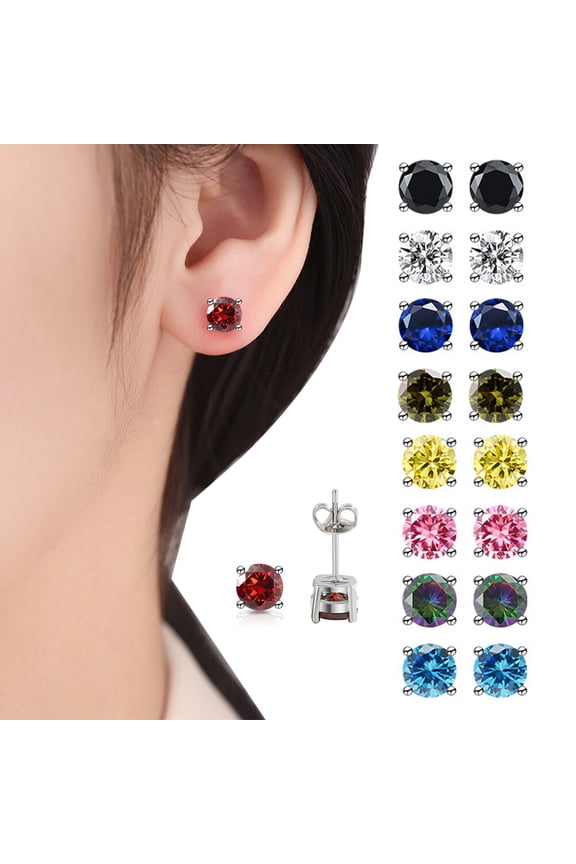 Zirconia Stud Earrings, One Carat Main Stone Earrings Shiny Daily Wear Jewelry for Women Men