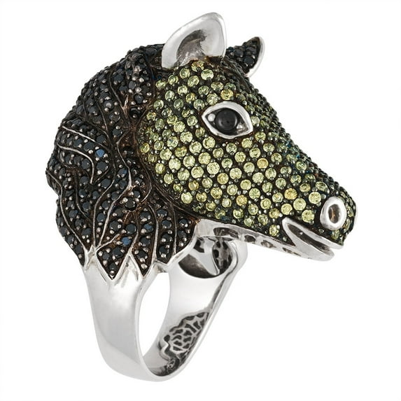 Zirconia Studded Horse Sterling Silver Ring - 8
