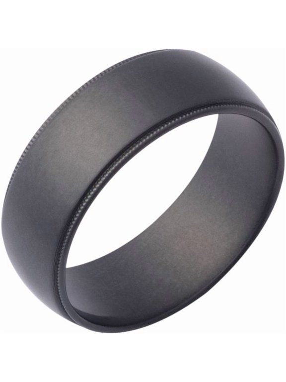 Zirconium 8 mm 8MM Zirconium Euro-Dome Step Edge with Milgrain Edges and Vintage Finish Size 7 - Solid Gold Fine Jewelry | Jewelry by Sweet Pea