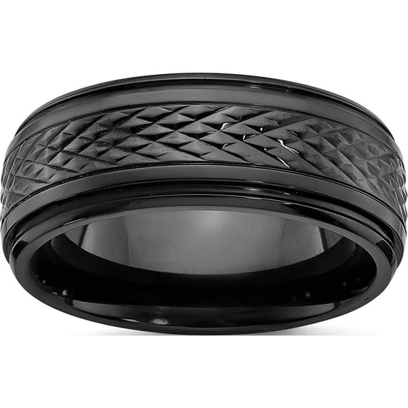 Zirconium Black Polished 8mm Ridged Edge Band (Size 9.5) Made In China zcr101-9.5