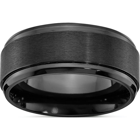 Zirconium Black Polished With Brushed Center 9mm Beveled Edge Band (Size 10.5) Made In China zcr107-10.5