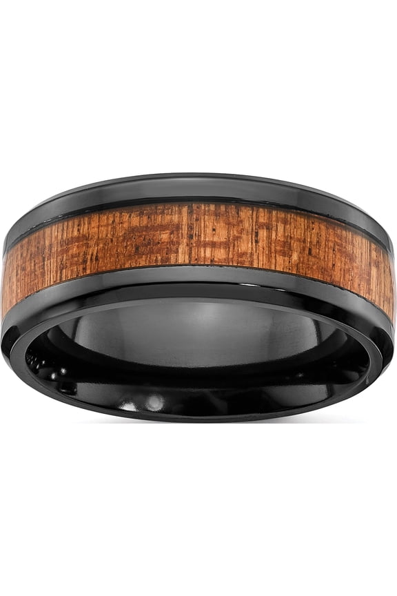 Zirconium Black Polished With Sapele Wood Inlay 8mm Band (Size 13) Made In China zcr105-13