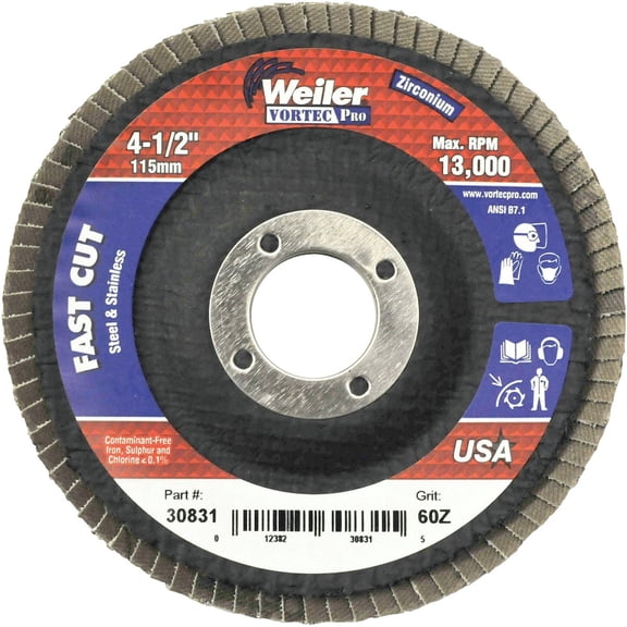 Weiler Zirconium Flap Disc - Aluminum Zirconium, Multicolor  Residential Use, Standard Application