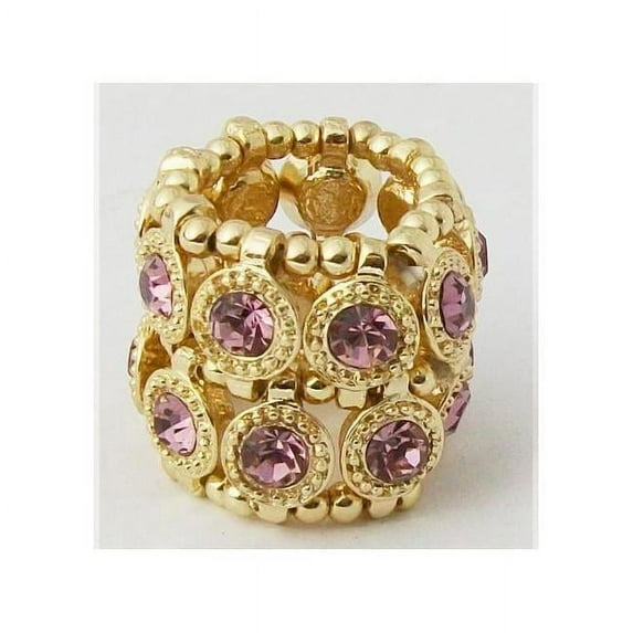 Zirconmania 610R-7624-GLV Goldtone Light Purple Crystal 2-row Disc Stretch Fashion Ring