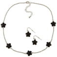 thumbnail image 1 of Zirconmania 610S-255BK-16R Silvertone Black Enamel Daisy Necklace and Earring Set -16 inches, 1 of 1