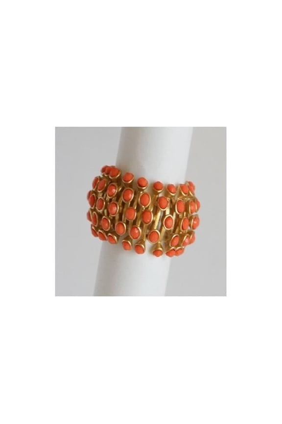622R-0010PC Goldtone Coral Crystal Honeycomb Stretch Fashion Ring