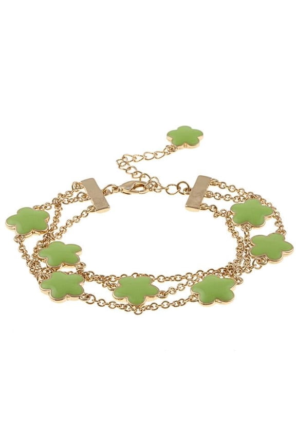 Goldtone Green Enamel Three Strand Bracelet - Lime Green