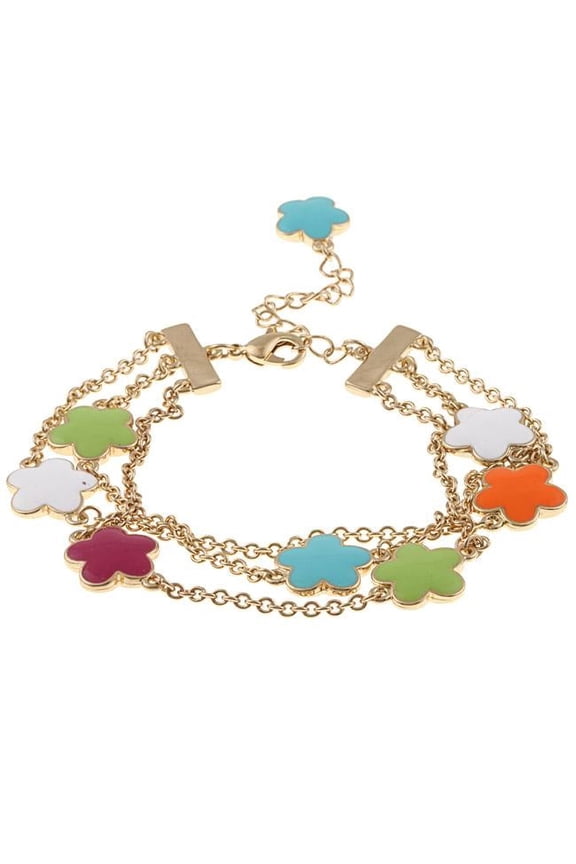 Goldtone Multi-color Enamel Three Strand Bracelet - Lime Green Pink White Turquoise Orange
