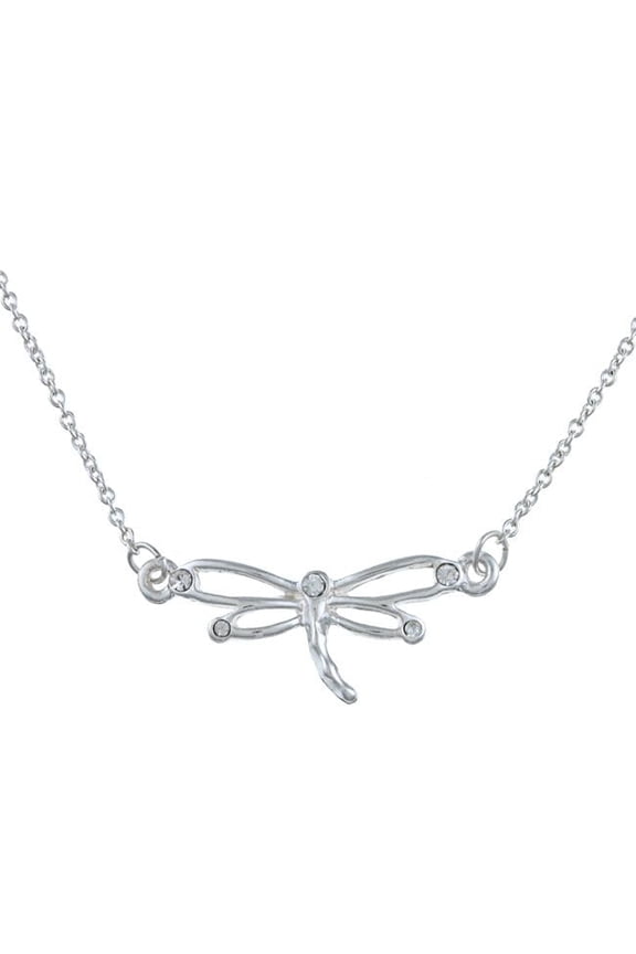 Silvertone Crystal Dragonfly Cherish Charm Necklace - Clear