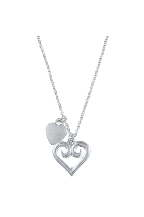 Silvertone Swirl Heart Love Charm Necklace - Silvertone