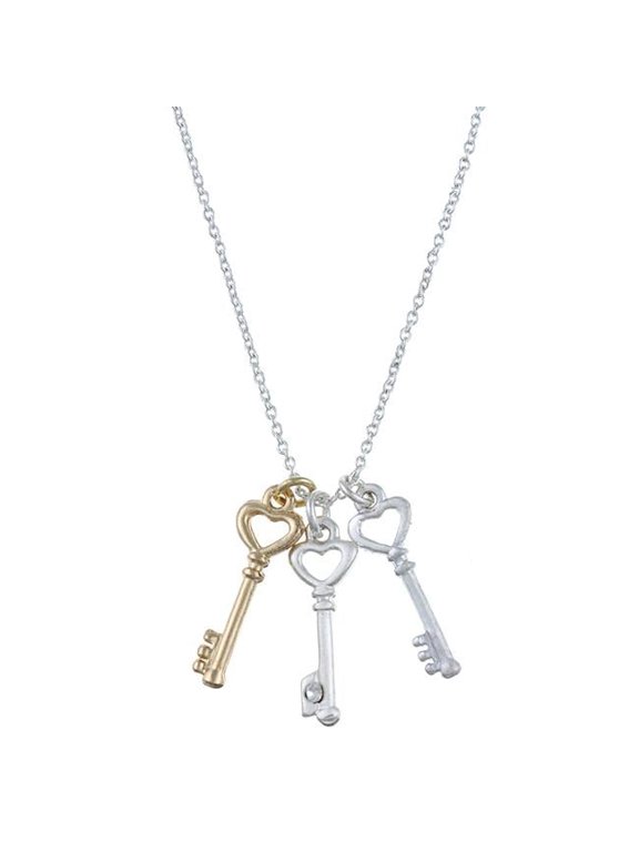Two-Tone Three Key Hope Charm Necklace