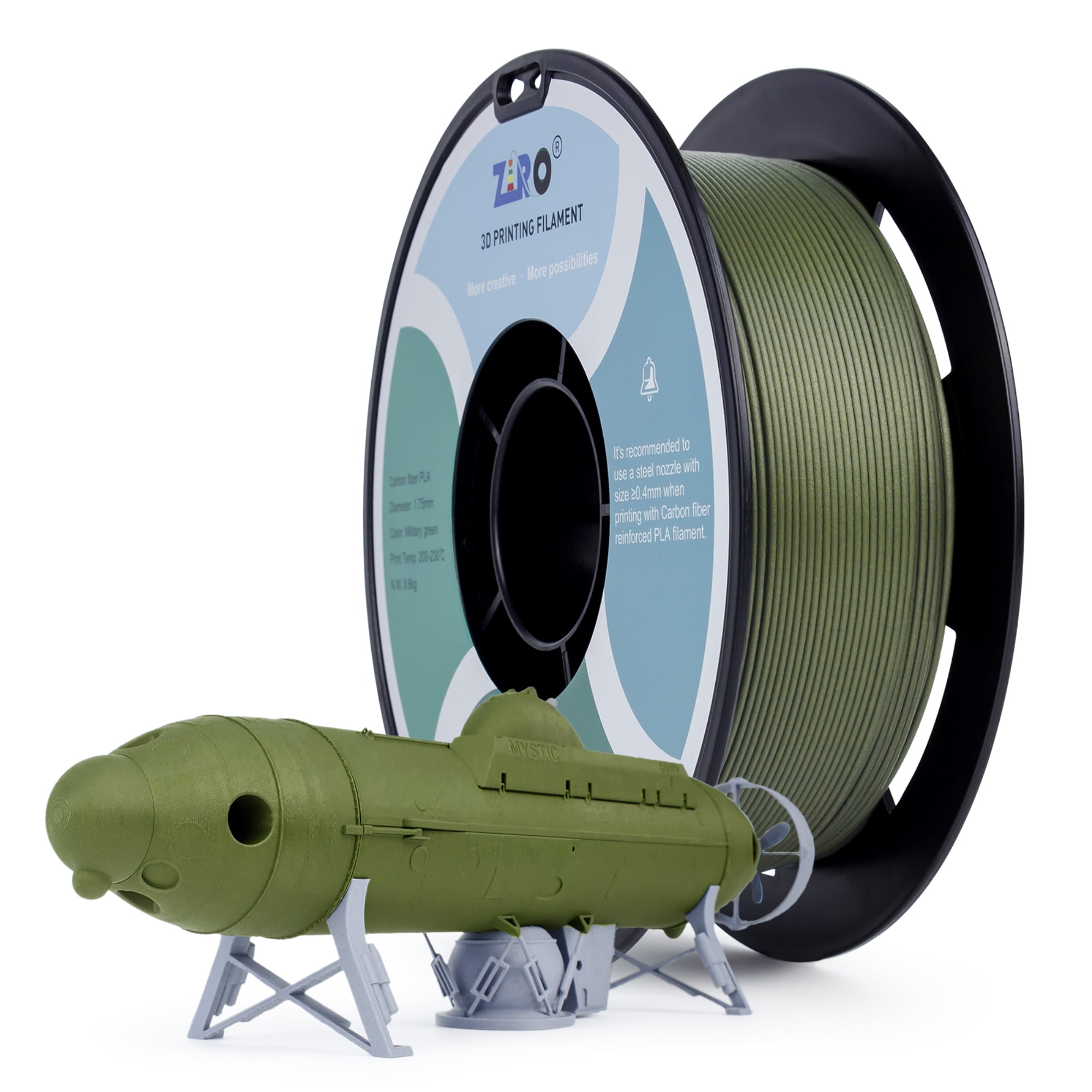 Ziro 3D Carbon-Fiber PLA Filament  1.75mm 800g, Military Green