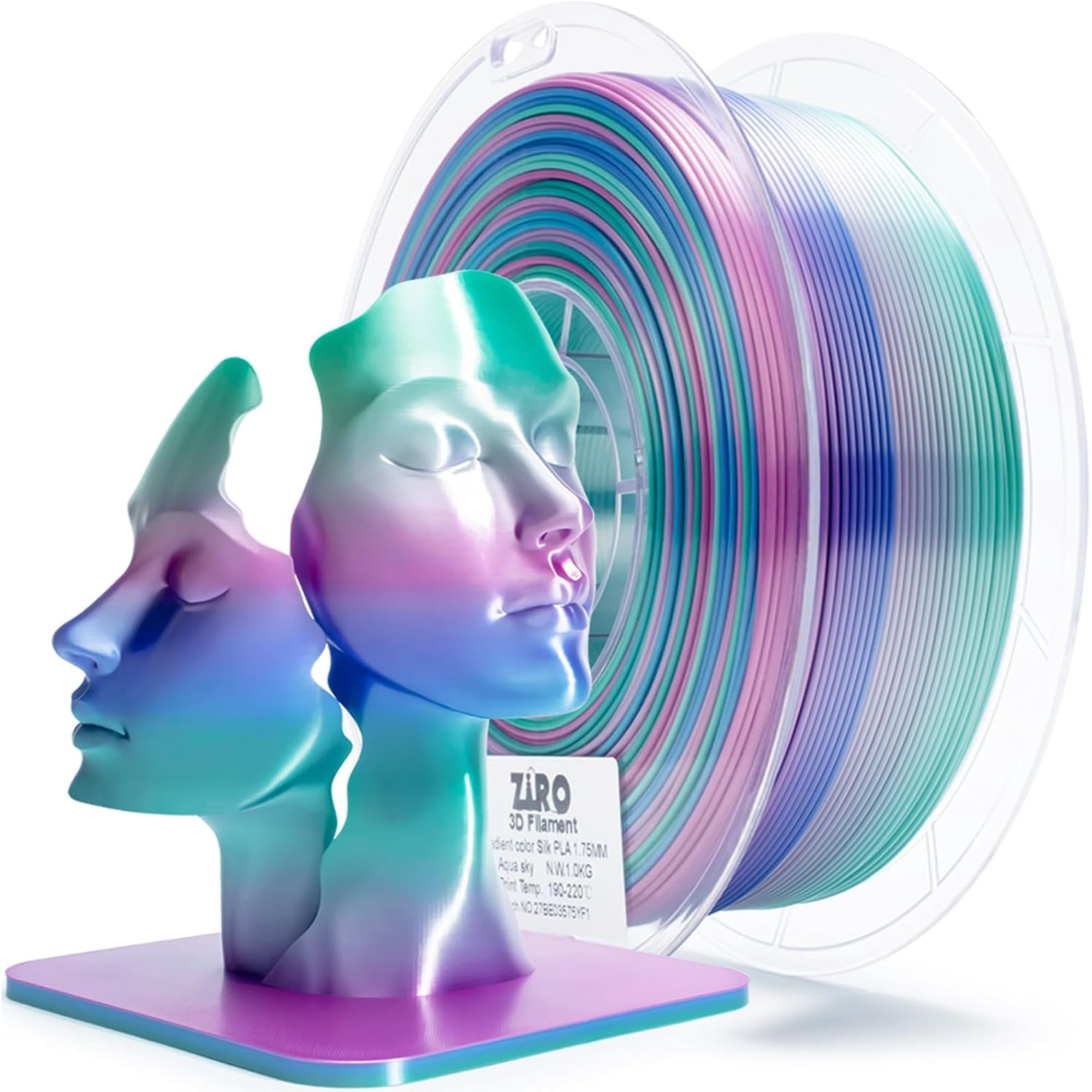 Ziro 3D Gradient Silk PLA Filament 1.75mm 1kg, Aqua sky