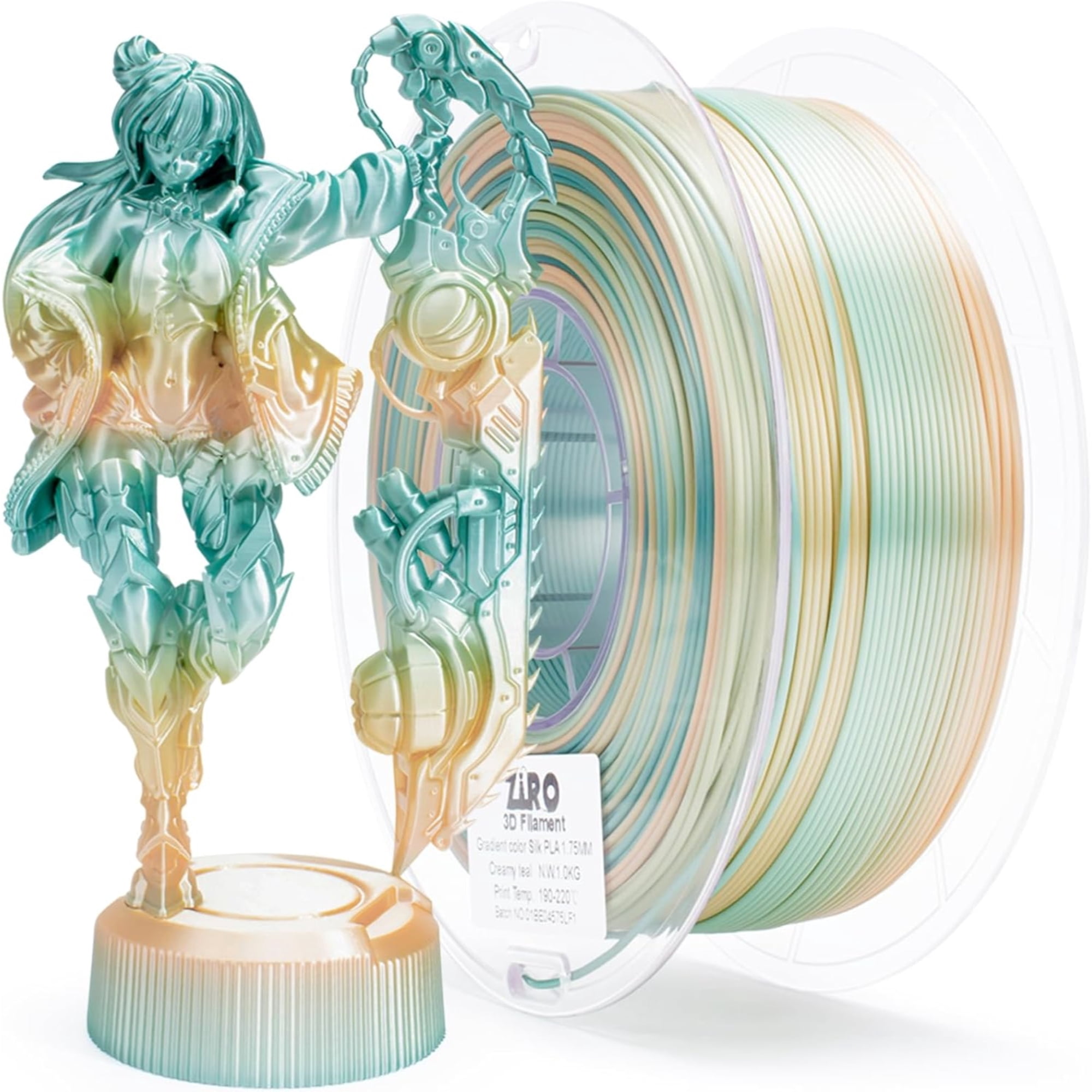 Ziro 3D Gradient Silk PLA Filament 1.75mm 1kg, Creamy teal