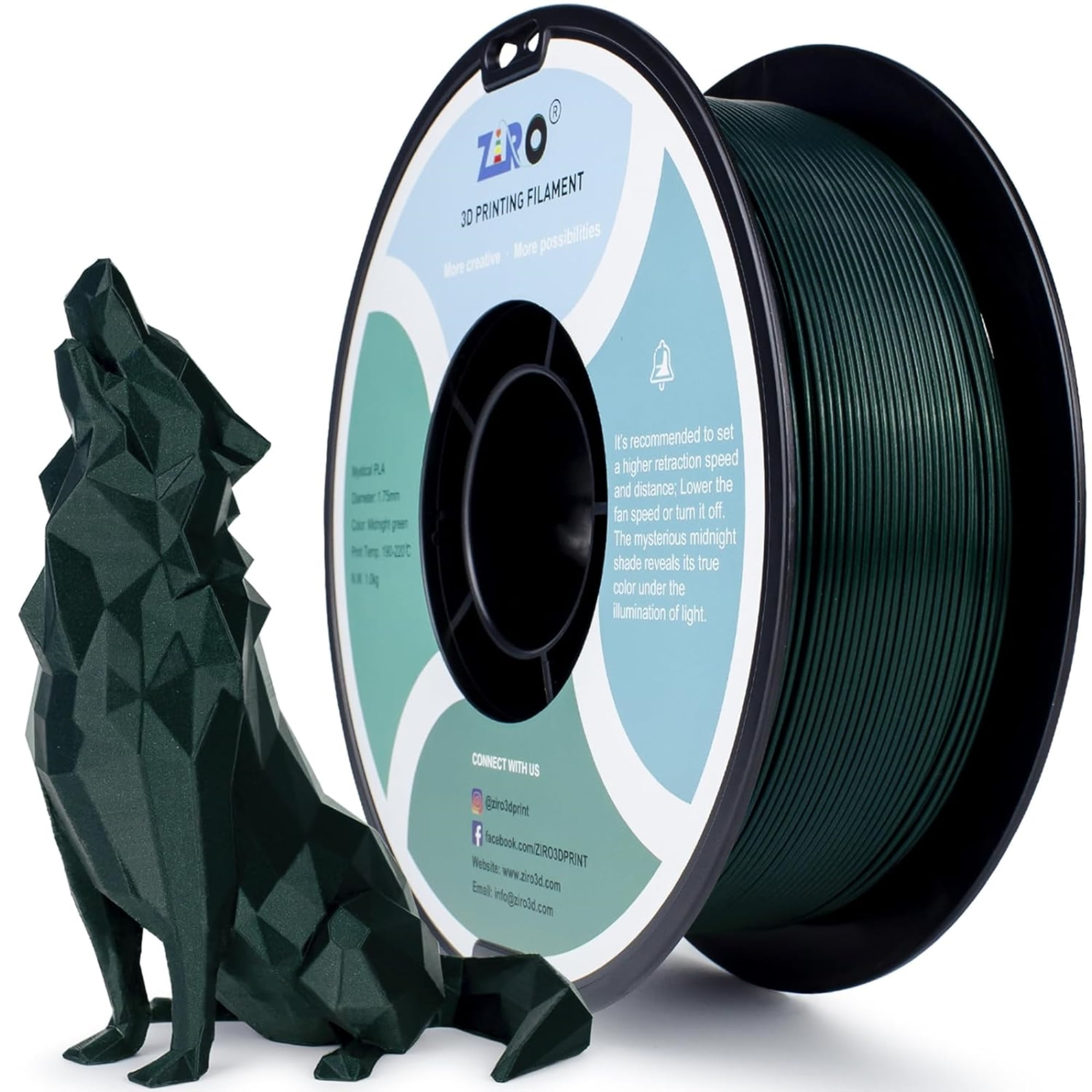 Ziro 3D Mystic PLA Filament 1.75mm 1kg, Midnight Green