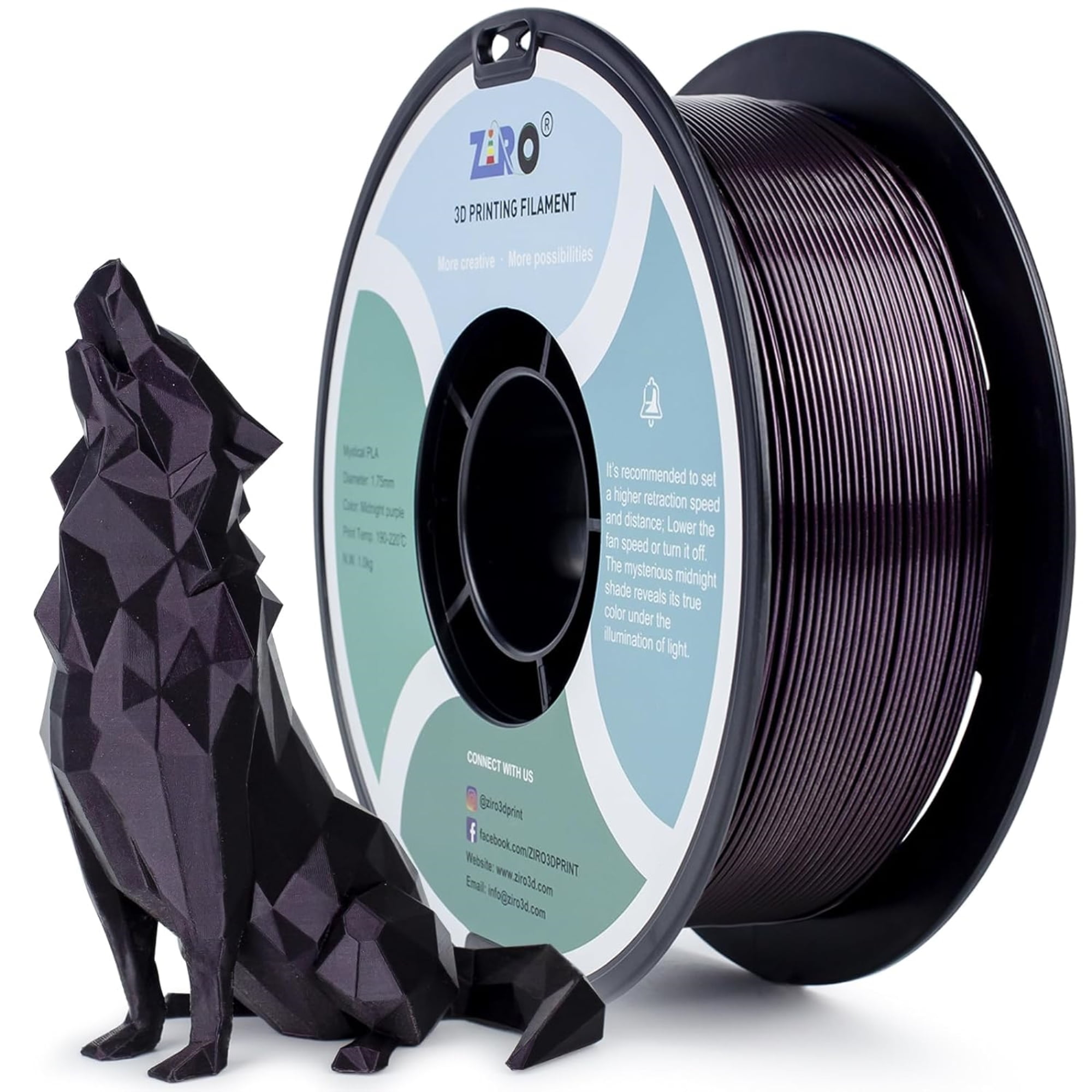 Ziro 3D Mystic PLA Filament 1.75mm 1kg, Midnight Purple