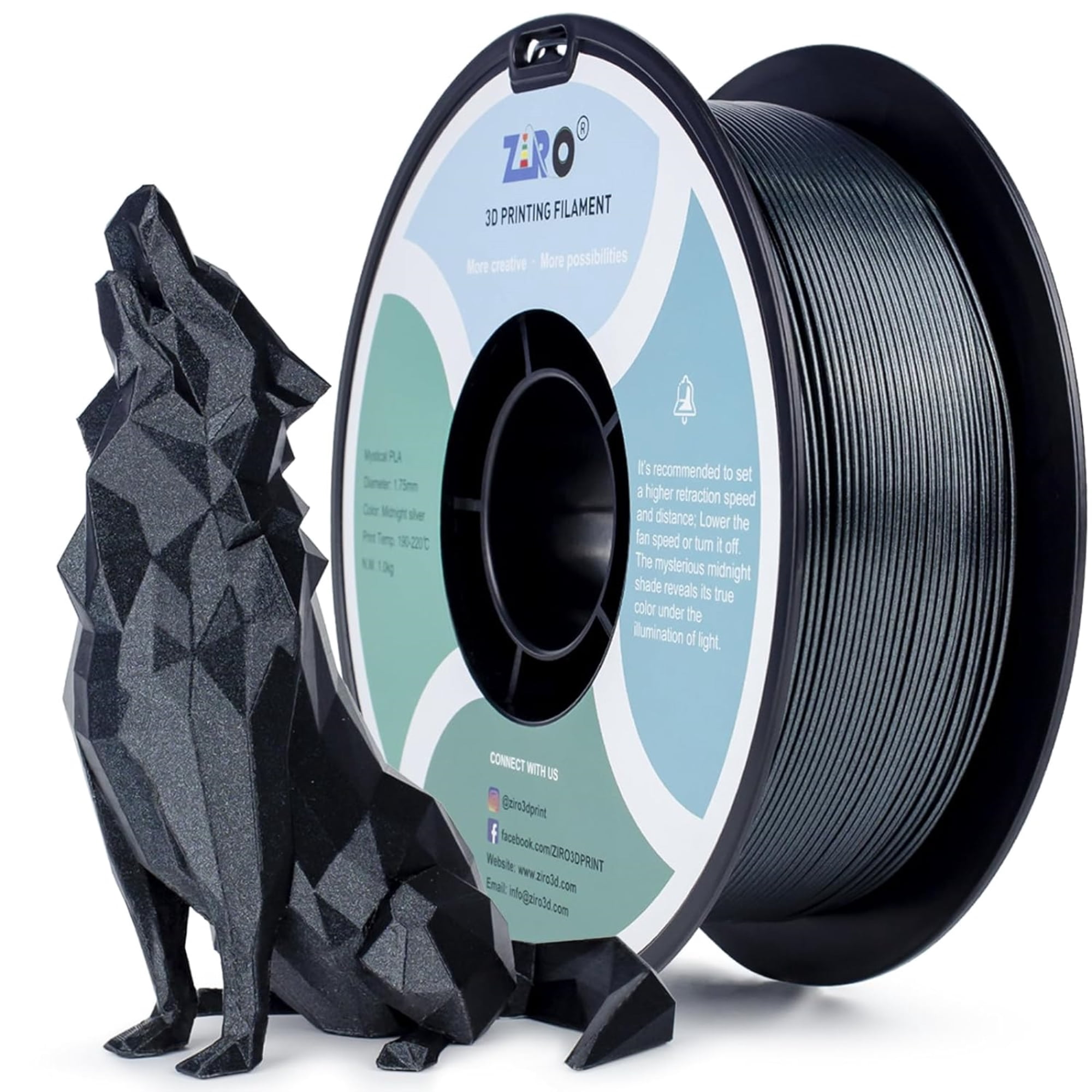 Ziro 3D Mystic PLA Filament 1.75mm 1kg, Midnight Silver