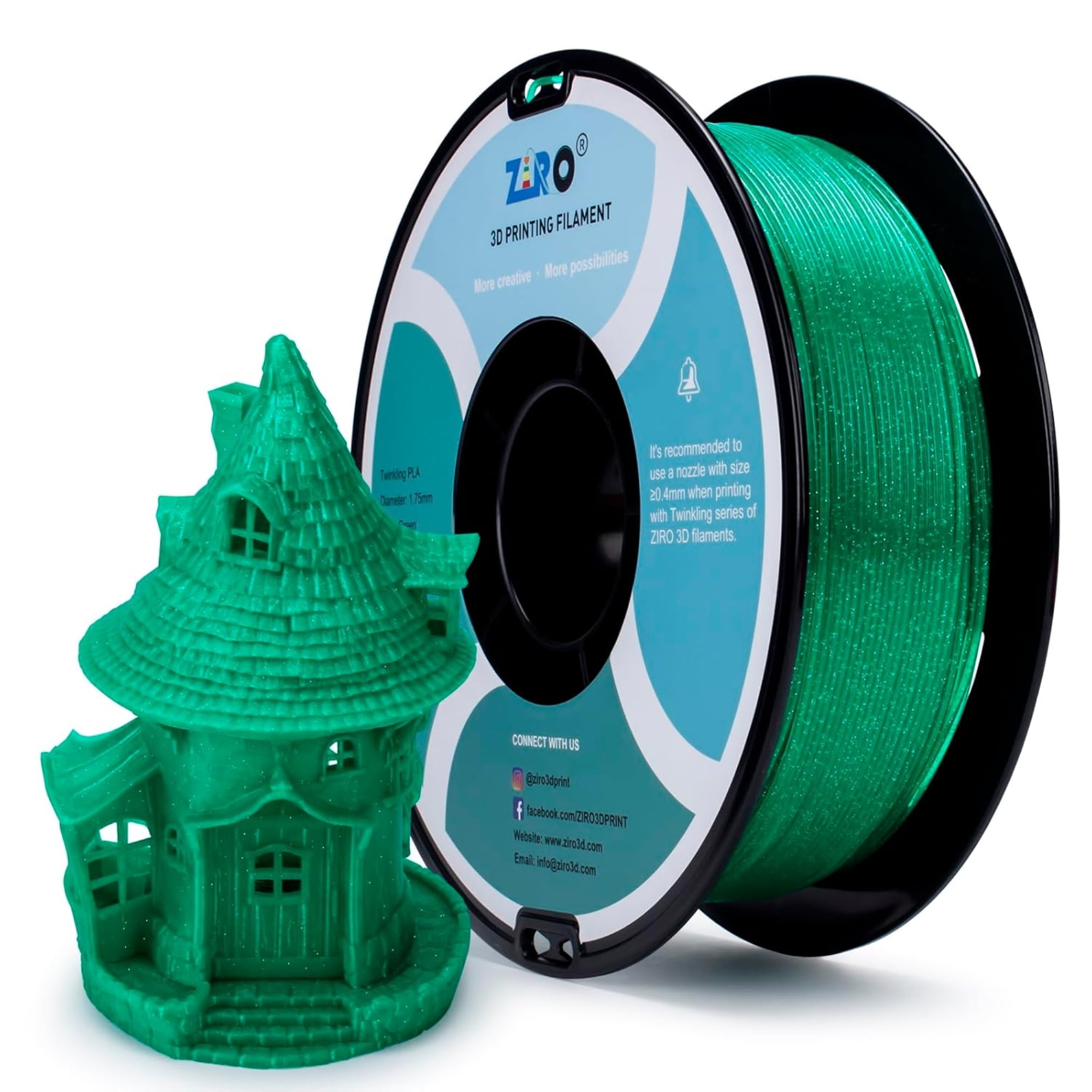 Ziro 3D Twinkling PLA Filament 1.75mm 1kg, Green