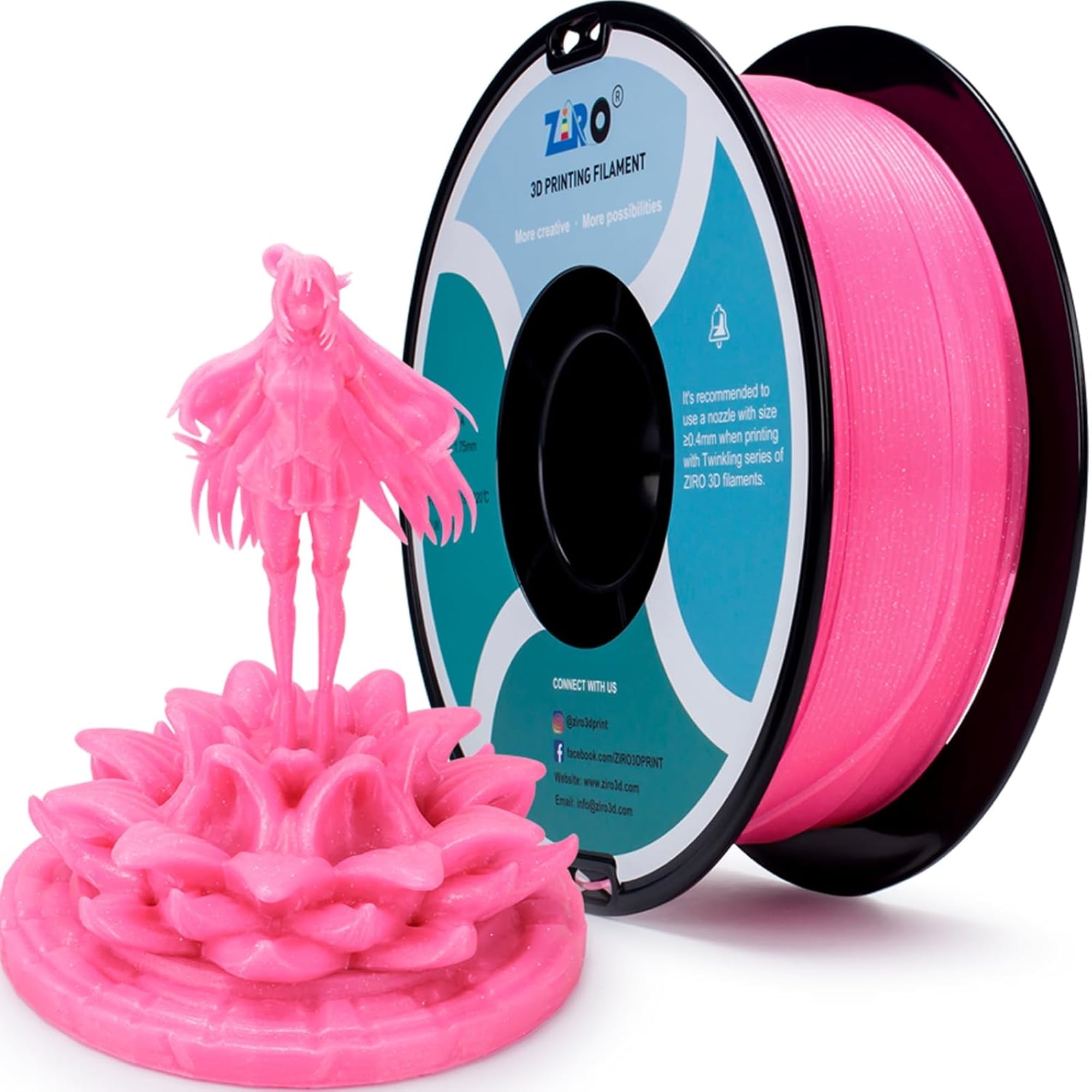 Ziro 3D Twinkling PLA Filament 1.75mm 1kg, Pink